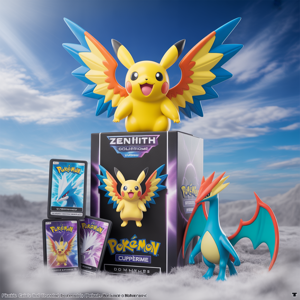 Boîte premium Pokémon Zenith Suprême avec Pikachu VMAX, Morpeko V-UNION, Articuno de Galar, Zapdos, Moltres, cartes illustrées et figurine chromatique photoréaliste