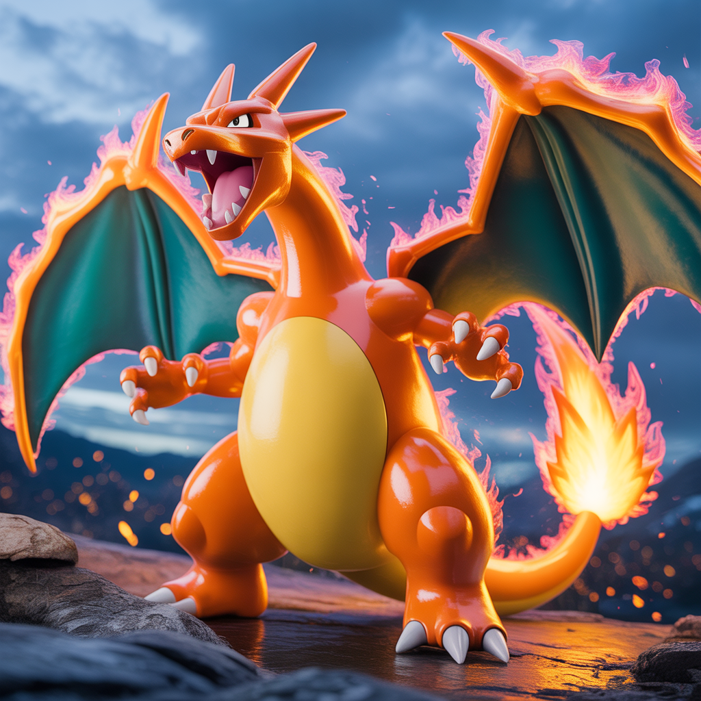 Charizard VMAX lançant l'attaque G-Max Wildfire avec des flammes intenses en style photoréaliste