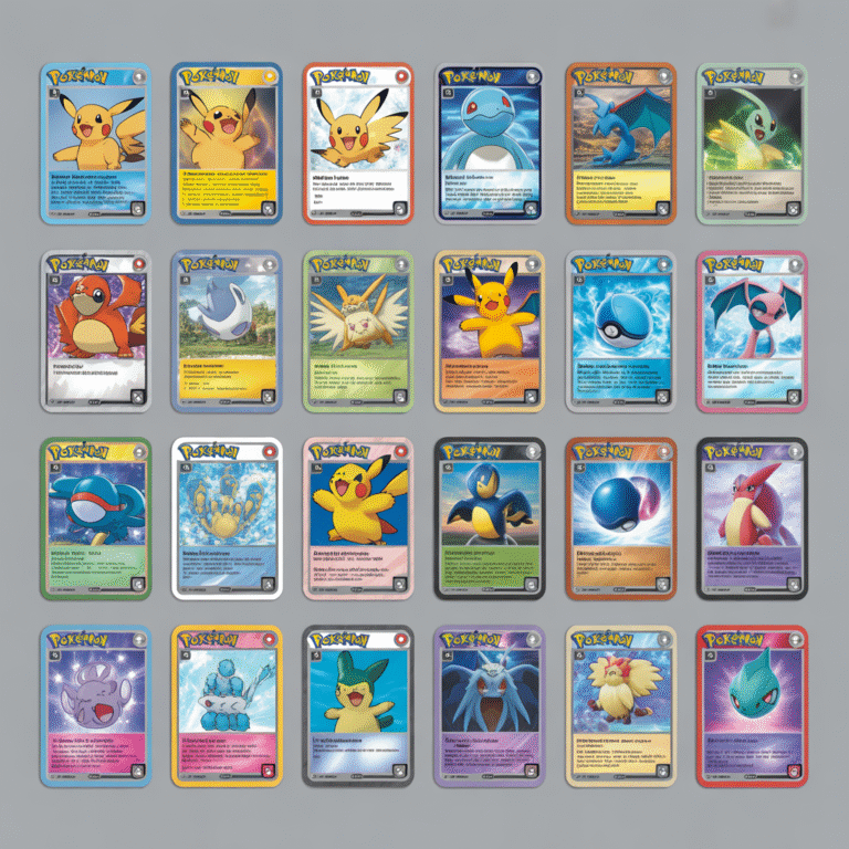 Collection de cartes Pokémon françaises détaillées et colorées sur fond neutre