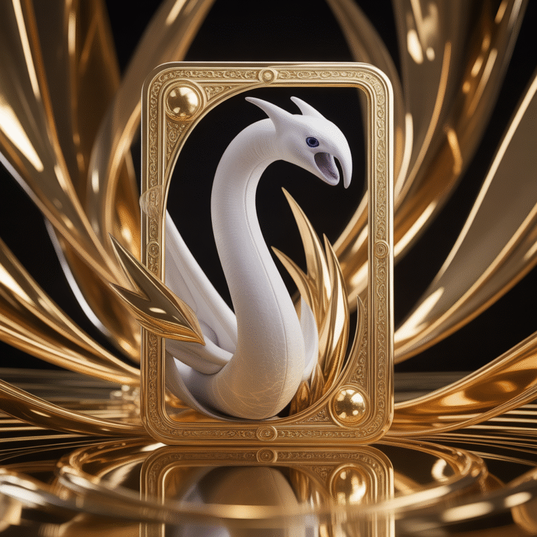 Lugia sortant d'un cadre de carte doré avec motifs et reflets dorés scintillants
