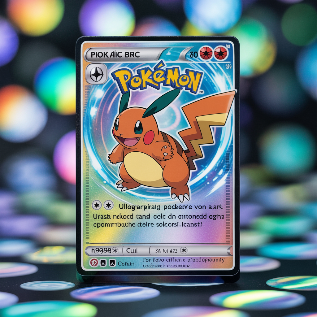 Carte Pokémon ultra rare avec illustration complète, effet holographique et couleurs vibrantes en gros plan