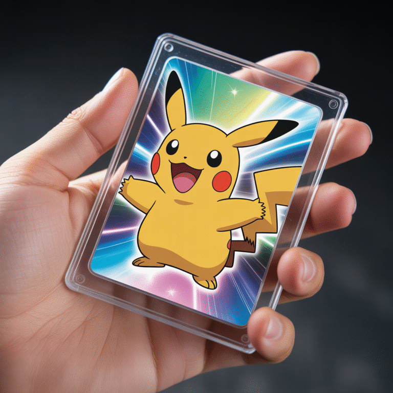 Close-up of a durable transparent sleeve protecting a shiny Pokémon card