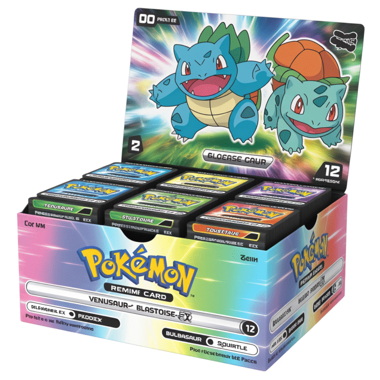 Boîte premium de cartes Pokémon avec cartes brillantes Venusaur-ex, Blastoise-ex, Bulbasaur, Squirtle, grande carte brillante Blastoise et 12 boosters