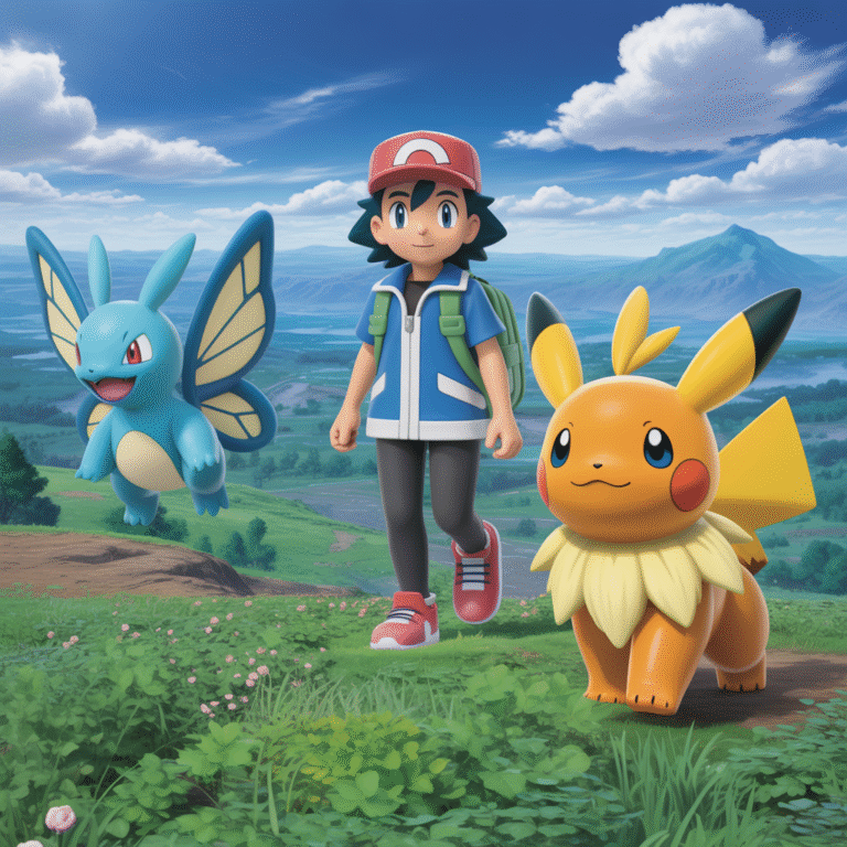 Jeune dresseur Pokémon personnalisable explorant le paysage vibrant de Kalos en 3D avec un Pokémon de type fée, style photoréaliste