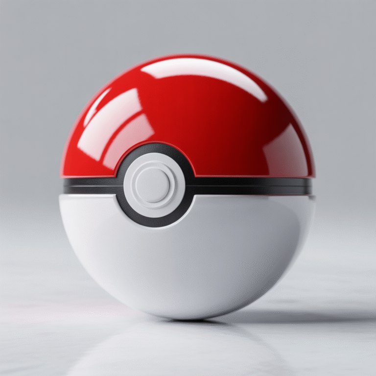 Classic red and white Pokéball with smooth glossy surface and detailed textures