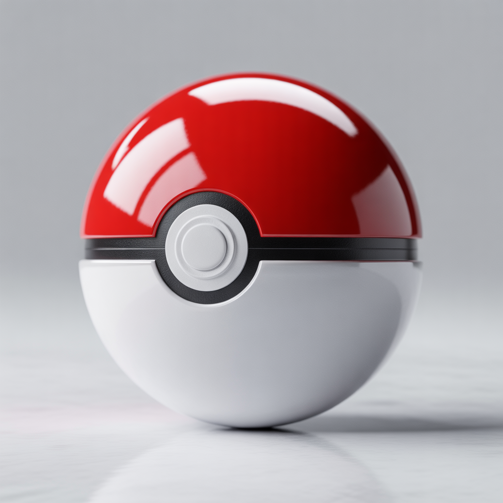 Classic red and white Pokéball with smooth glossy surface and detailed textures
