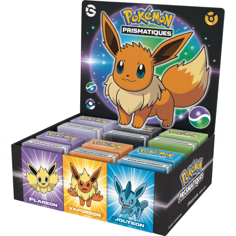 Boîte collector Pokémon Evolutions Prismatiques avec poster géant Shiny Eevee, cartes promo Flareon, Vaporeon, Jolteon et boosters exclusifs