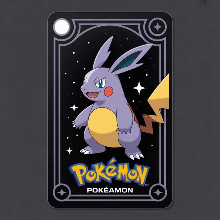 Carte Pokémon avec illustration rare sur fond noir profond et style minimaliste moderne