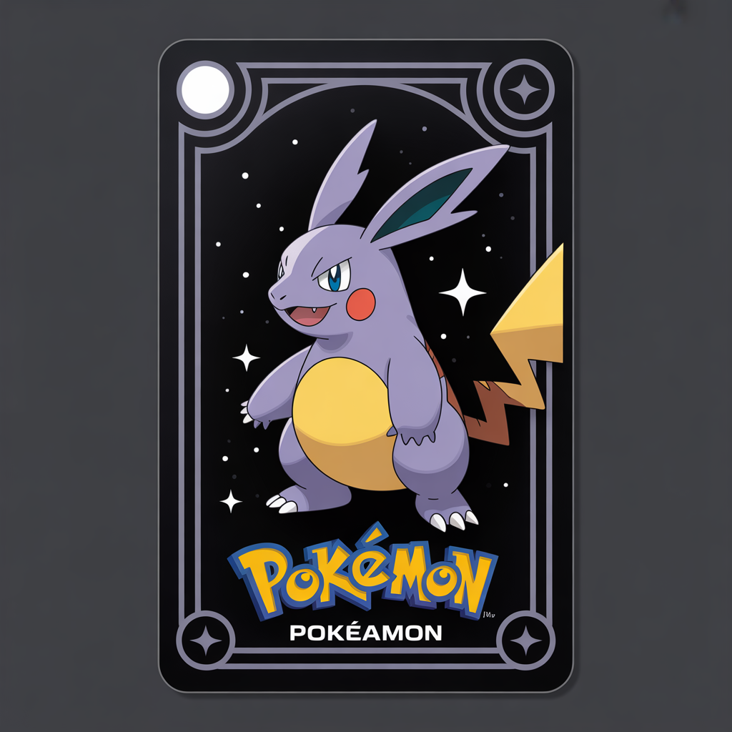 Carte Pokémon avec illustration rare sur fond noir profond et style minimaliste moderne