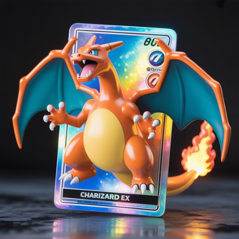 Charizard EX Pokémon card in action pose with blazing flames and holographic details