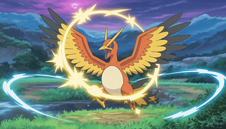 Illustration d’un oiseau légendaire lançant une attaque magique